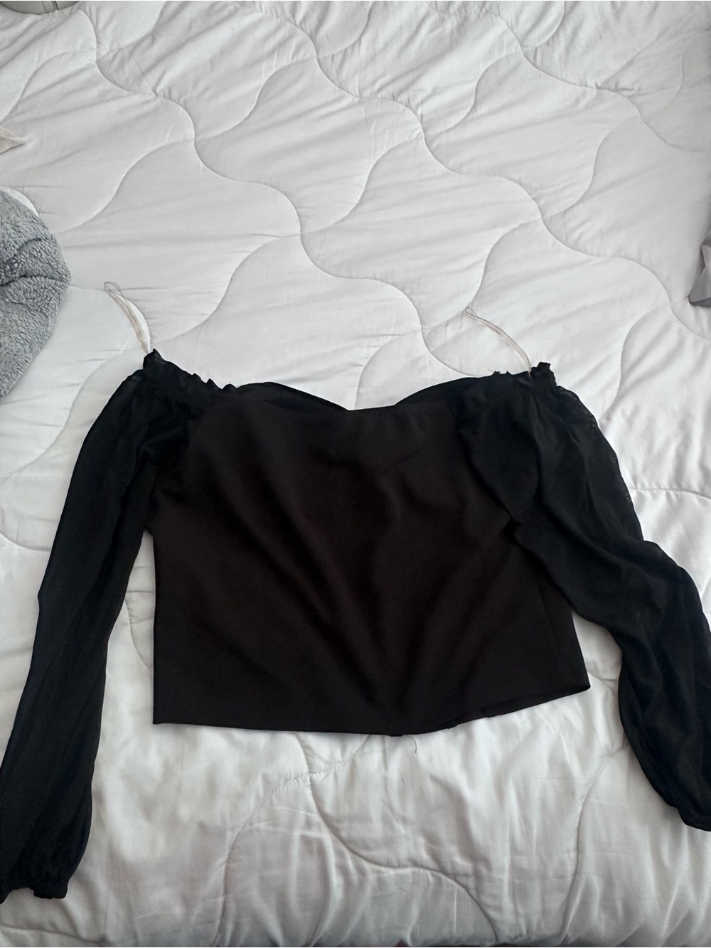 Bluebell Black Off-Shoulder Long Sleeve Crop Bustier Top - Picture 7 of 9